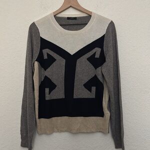 J Crew Colorblock Crew Neck Sweater in Gray, Black & Cream
